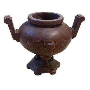 Hand Carved Chinese Footed Soapstone Urn Bowl Numbered‎ Brownish Red